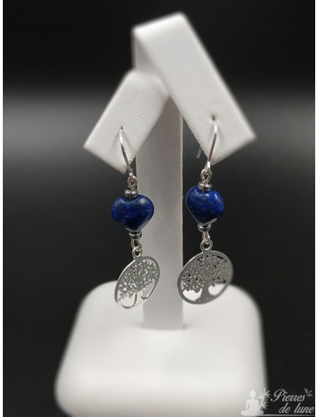 Création Boucles d' oreilles en argent 925 Arbre de vie avec Pierres Lapis Lazuli