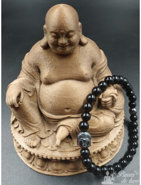 Création bracelet en pierre Onyx et une tête de Bouddha Hématite