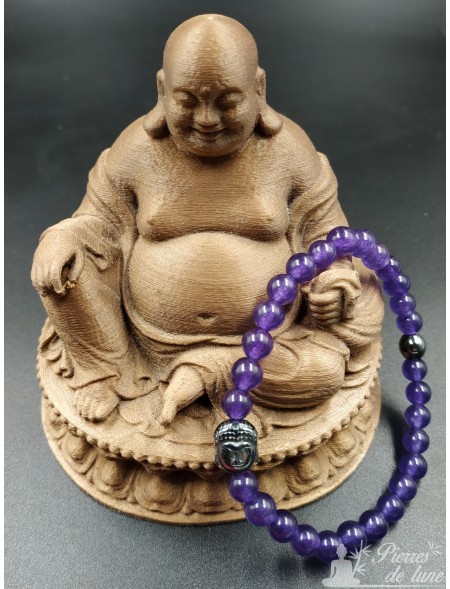 Création bracelet en pierre Améthyste et une tête de Bouddha en Hématite