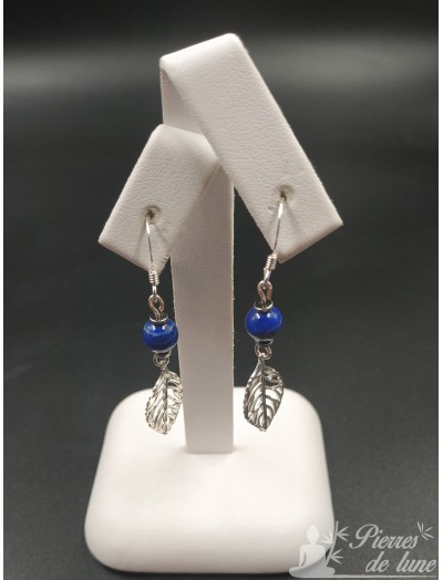 Création Boucles d' oreilles en argent 925 Feuille avec Pierres Lapis Lazuli