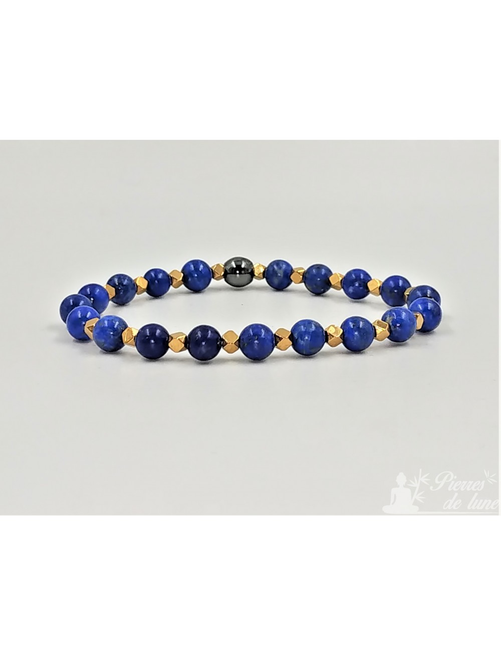 Création bracelet en pierre 6 mm Lapis Lazuli et Hématite dorée facetté